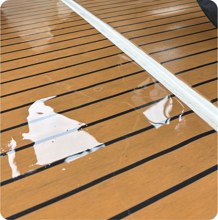 Teak deck showing wear ready for restoration